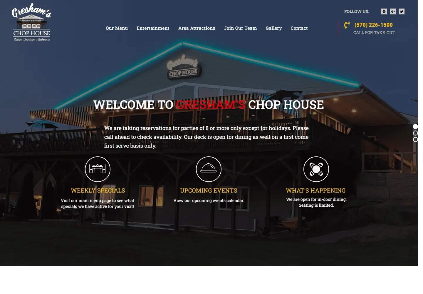 Gresham's Chop House website homepage screenshot